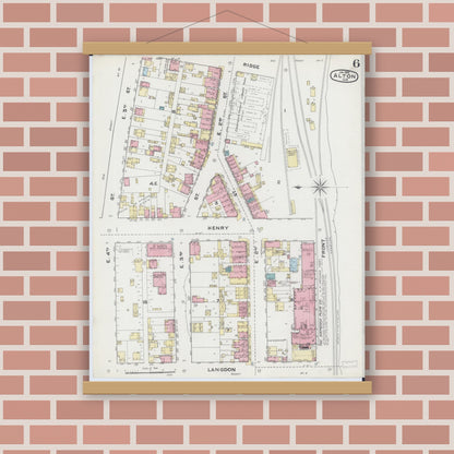 Old map wall art mockup — magnetic wood frame on brick wall — Sanborn Fire Insurance Map from Alton, Madison County, Illinois (1892), Sheet #0006