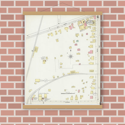 Old map wall art mockup — magnetic wood frame on brick wall — Sanborn Fire Insurance Map from Flemington, Hunterdon County, New Jersey (1896), Sheet #0002