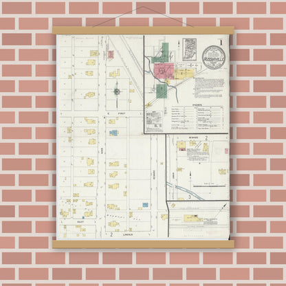 Old map wall art mockup — magnetic wood frame on brick wall — Sanborn Fire Insurance Map from Russiaville, Howard County, Indiana (1913) - Complete Map Set