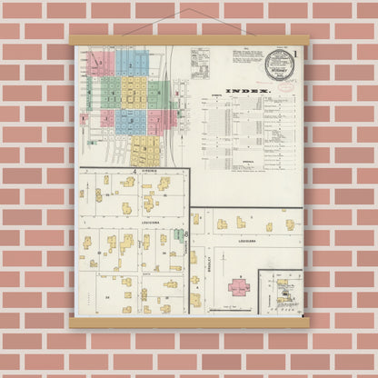 Old map wall art mockup — magnetic wood frame on brick wall — Sanborn Fire Insurance Map from McKinney, Collin County, Texas (1897) - Complete Map Set