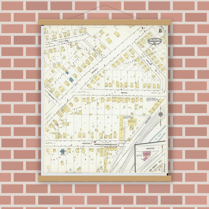 Old map wall art mockup — magnetic wood frame on brick wall — Sanborn Fire Insurance Map from Barberton, Summit County, Ohio (1916), Sheet #0008
