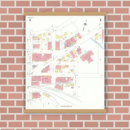 Old map wall art mockup — magnetic wood frame on brick wall — Sanborn Fire Insurance Map from Palestine, Anderson County, Texas (1935), Sheet #0004