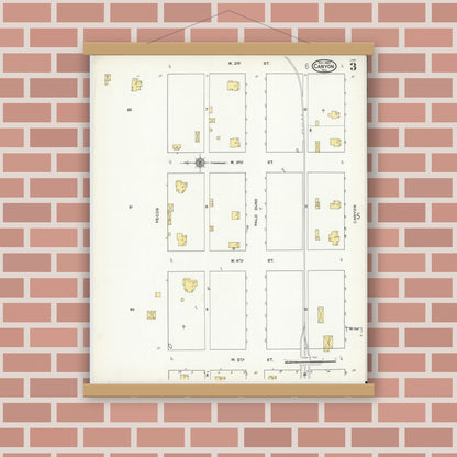 Old map wall art mockup — magnetic wood frame on brick wall — Sanborn Fire Insurance Map from Canyon, Randall County, Texas (1920), Sheet #0003