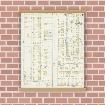 Old map wall art mockup — magnetic wood frame on brick wall — Sanborn Fire Insurance Map from Tamaqua, Schuylkill County, Pennsylvania (1896), Sheet #0007