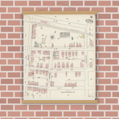 Old map wall art mockup — magnetic wood frame on brick wall — Sanborn Fire Insurance Map from Chester, Delaware County, Pennsylvania (1885), Sheet #0008