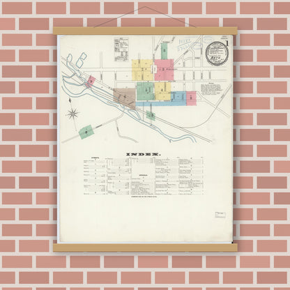 Old map wall art mockup — magnetic wood frame on brick wall — Sanborn Fire Insurance Map from Bath, Steuben County, New York (1898) - Complete Map Set