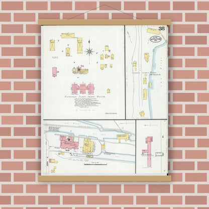 Old map wall art mockup — magnetic wood frame on brick wall — Sanborn Fire Insurance Map from Appleton, Outagamie County, Wisconsin (1901), Sheet #0038
