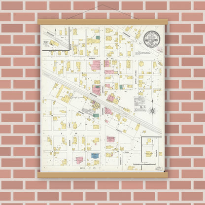 Old map wall art mockup — magnetic wood frame on brick wall — Sanborn Fire Insurance Map from Whitestown, Boone County, Indiana (1909), Sheet #0001
