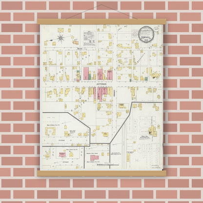 Old map wall art mockup — magnetic wood frame on brick wall — Sanborn Fire Insurance Map from Cromwell, Noble County, Indiana (1901), Sheet #0001