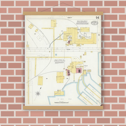 Old map wall art mockup — magnetic wood frame on brick wall — Sanborn Fire Insurance Map from Palatka, Putnam County, Florida (1903), Sheet #0014