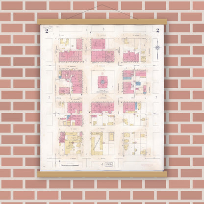 Old map wall art mockup — magnetic wood frame on brick wall — Sanborn Fire Insurance Map from Sullivan, Moultrie County, Illinois (1940), Sheet #0002