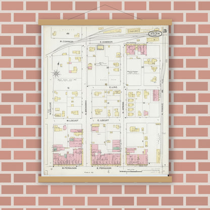 Old map wall art mockup — magnetic wood frame on brick wall — Sanborn Fire Insurance Map from Tyler, Smith County, Texas (1893), Sheet #0003