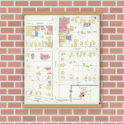 Old map wall art mockup — magnetic wood frame on brick wall — Sanborn Fire Insurance Map from Wauseon, Fulton County, Ohio (1916), Sheet #0009