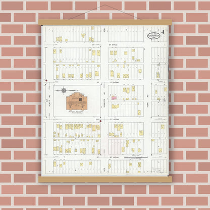 Old map wall art mockup — magnetic wood frame on brick wall — Sanborn Fire Insurance Map from Nashwauk, Itasca County, Minnesota (1921), Sheet #0004