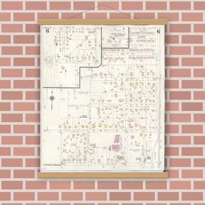 Old map wall art mockup — magnetic wood frame on brick wall — Sanborn Fire Insurance Map from Plano, Collin County, Texas (1961), Sheet #0006