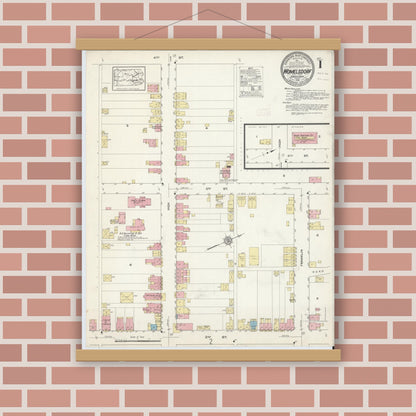 Old map wall art mockup — magnetic wood frame on brick wall — Sanborn Fire Insurance Map from Womelsdorf, Berks County, Pennsylvania (1913) - Complete Map Set