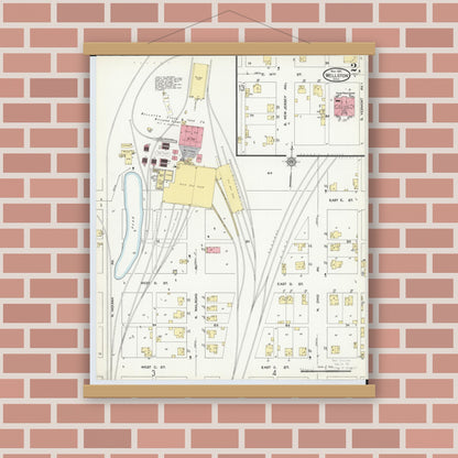 Old map wall art mockup — magnetic wood frame on brick wall — Sanborn Fire Insurance Map from Wellston, Jackson County, Ohio (1911), Sheet #0002