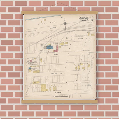 Old map wall art mockup — magnetic wood frame on brick wall — Sanborn Fire Insurance Map from Sault Sainte Marie, Chippewa County, Michigan (1922), Sheet #0009