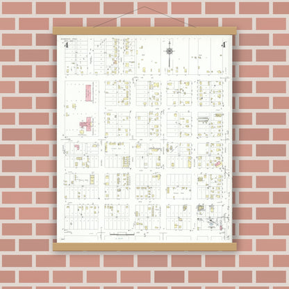 Old map wall art mockup — magnetic wood frame on brick wall — Sanborn Fire Insurance Map from Seagraves, Gaines County, Texas (1940), Sheet #0004