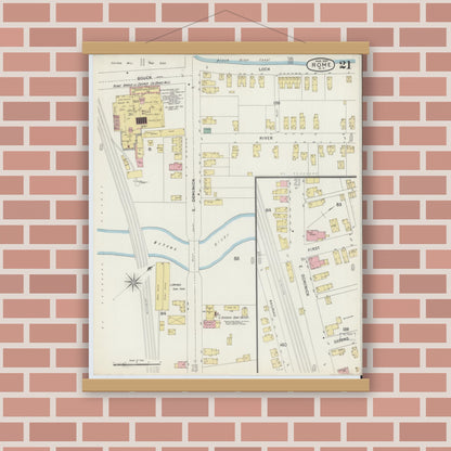 Old map wall art mockup — magnetic wood frame on brick wall — Sanborn Fire Insurance Map from Rome, Oneida County, New York (1894), Sheet #0021