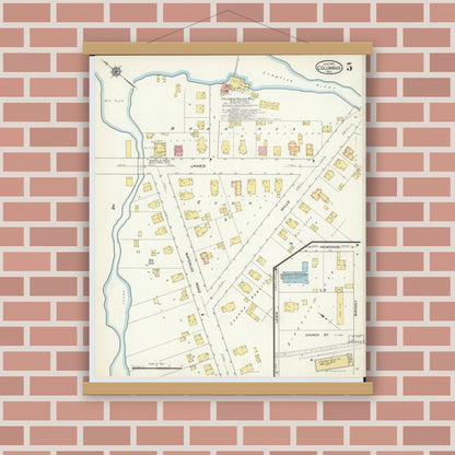 Old map wall art mockup — magnetic wood frame on brick wall — Sanborn Fire Insurance Map from Columbus, Columbia and Dodge County, Wisconsin (1915), Sheet #0005