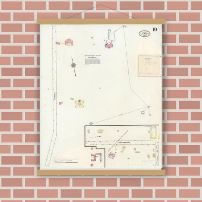 Old map wall art mockup — magnetic wood frame on brick wall — Sanborn Fire Insurance Map from Lenox, Berkshire County, Massachusetts (1939), Sheet #0010