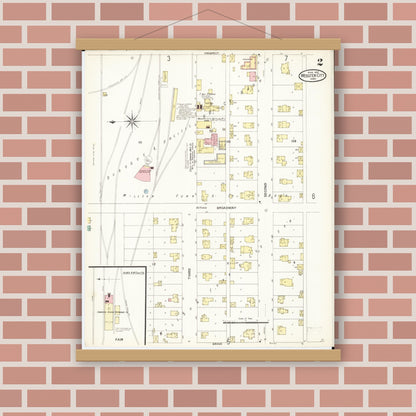Old map wall art mockup — magnetic wood frame on brick wall — Sanborn Fire Insurance Map from Webster City, Hamilton County, Iowa (1907), Sheet #0002