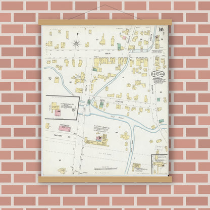 Old map wall art mockup — magnetic wood frame on brick wall — Sanborn Fire Insurance Map from Cortland, Cortland County, New York (1897), Sheet #0016