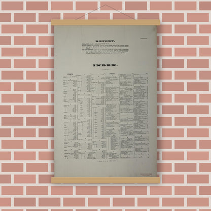 Old map wall art mockup — magnetic wood frame on brick wall — Sanborn Fire Insurance Map from Evansville, Vanderburgh County, Indiana (1884), Sheet #0001