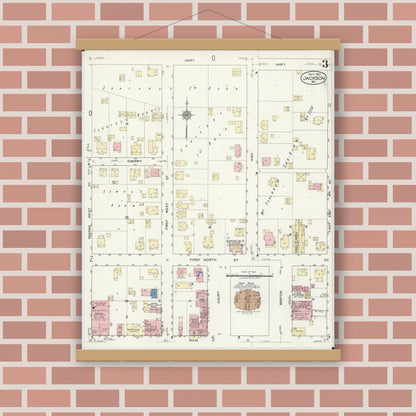 Old map wall art mockup — magnetic wood frame on brick wall — Sanborn Fire Insurance Map from Jackson, Cape Girardeau County, Missouri (1921), Sheet #0003
