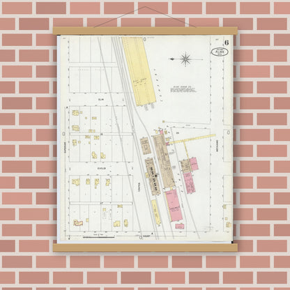 Old map wall art mockup — magnetic wood frame on brick wall — Sanborn Fire Insurance Map from Alma, Gratiot County, Michigan (1902), Sheet #0006