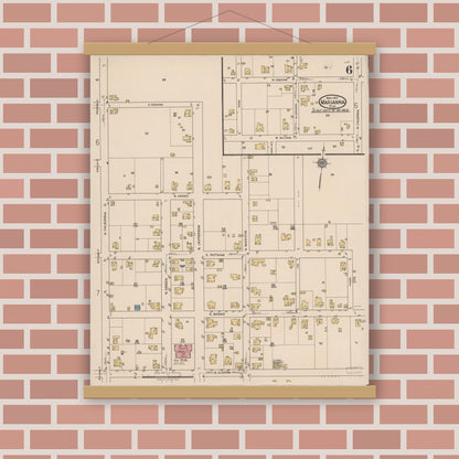 Old map wall art mockup — magnetic wood frame on brick wall — Sanborn Fire Insurance Map from Marianna, Jackson County, Florida (1922), Sheet #0006