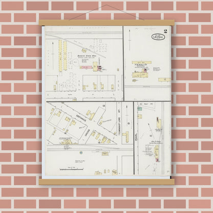Old map wall art mockup — magnetic wood frame on brick wall — Sanborn Fire Insurance Map from Leipsic, Putnam County, Ohio (1889), Sheet #0002