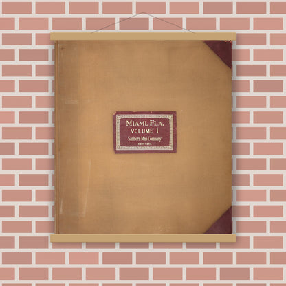 Old map wall art mockup — magnetic wood frame on brick wall — Sanborn Fire Insurance Map from Miami, Dade County, Florida (1950), Sheet #0001