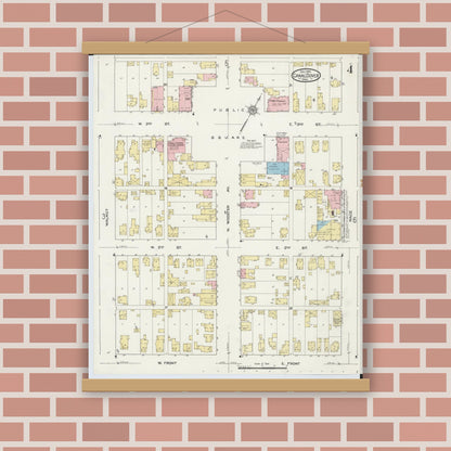 Old map wall art mockup — magnetic wood frame on brick wall — Sanborn Fire Insurance Map from Canal Dover, Tuscarawas County, Ohio (1914), Sheet #0004
