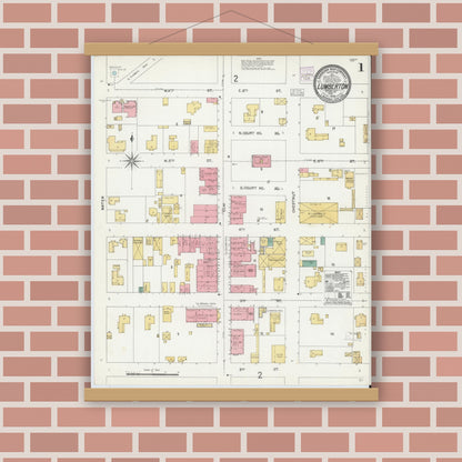 Old map wall art mockup — magnetic wood frame on brick wall — Sanborn Fire Insurance Map from Lumberton, Robeson County, North Carolina (1904) - Complete Map Set