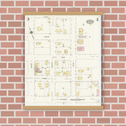 Old map wall art mockup — magnetic wood frame on brick wall — Sanborn Fire Insurance Map from Madison, Madison County, Florida (1924), Sheet #0005