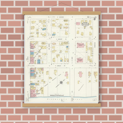 Old map wall art mockup — magnetic wood frame on brick wall — Sanborn Fire Insurance Map from Belvidere, Boone County, Illinois (1912), Sheet #0003