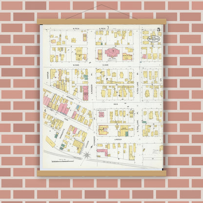 Old map wall art mockup — magnetic wood frame on brick wall — Sanborn Fire Insurance Map from Negaunee, Marquette County, Michigan (1902), Sheet #0005