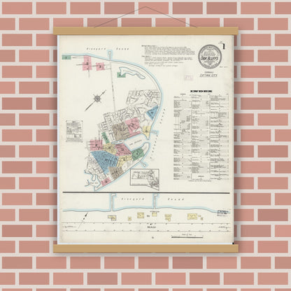 Old map wall art mockup — magnetic wood frame on brick wall — Sanborn Fire Insurance Map from Oak Bluffs, Dukes County, Massachusetts (1914) - Complete Map Set