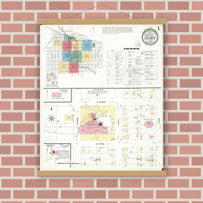 Old map wall art mockup — magnetic wood frame on brick wall — Sanborn Fire Insurance Map from Atlantic, Cass County, Iowa (1908) â€” Complete Set