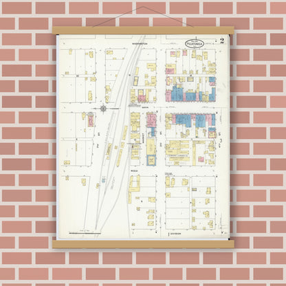 Old map wall art mockup — magnetic wood frame on brick wall — Sanborn Fire Insurance Map from Pecatonica, Winnebago County, Illinois (1912), Sheet #0002