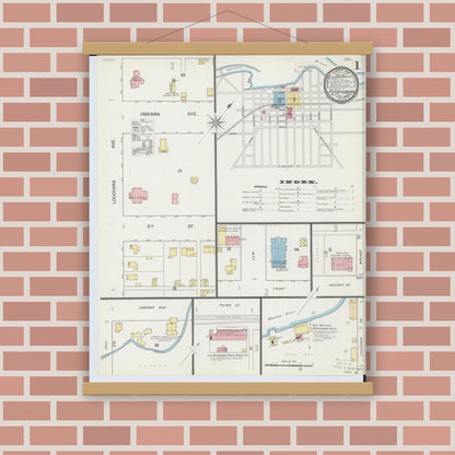Old map wall art mockup — magnetic wood frame on brick wall — Sanborn Fire Insurance Map from Perrysburg, Wood County, Ohio (1893) - Complete Map Set