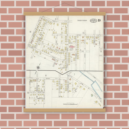 Old map wall art mockup — magnetic wood frame on brick wall — Sanborn Fire Insurance Map from Ridgway, Elk County, Pennsylvania (1915), Sheet #0019