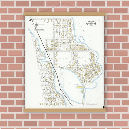 Old map wall art mockup — magnetic wood frame on brick wall — Sanborn Fire Insurance Map from Buckeye Lake, Licking County, Ohio (1929), Sheet #0004