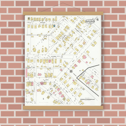 Old map wall art mockup — magnetic wood frame on brick wall — Sanborn Fire Insurance Map from New Lexington, Perry County, Ohio (1926), Sheet #0006