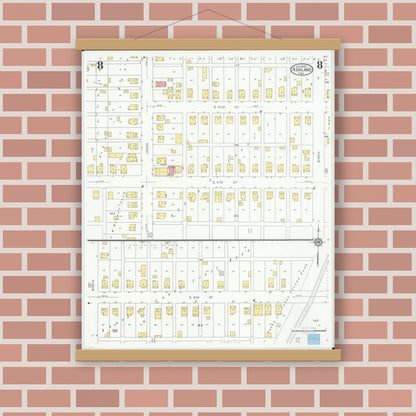 Old map wall art mockup — magnetic wood frame on brick wall — Sanborn Fire Insurance Map from Ashland, Ashland County, Ohio (1930), Sheet #0008