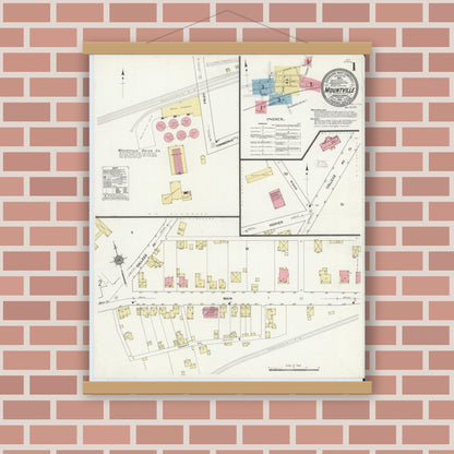 Old map wall art mockup — magnetic wood frame on brick wall — Sanborn Fire Insurance Map from Mountville, Lancaster County, Pennsylvania (1912) - Complete Map Set