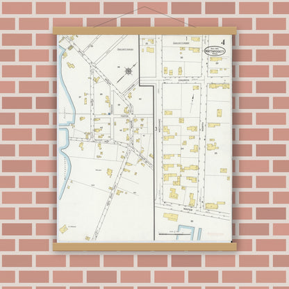 Old map wall art mockup — magnetic wood frame on brick wall — Sanborn Fire Insurance Map from Mattapoisett, Plymouth County, Massachusetts (1915), Sheet #0004