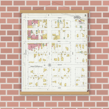 Old map wall art mockup — magnetic wood frame on brick wall — Sanborn Fire Insurance Map from Mason City, Mason County, Illinois (1899), Sheet #0003